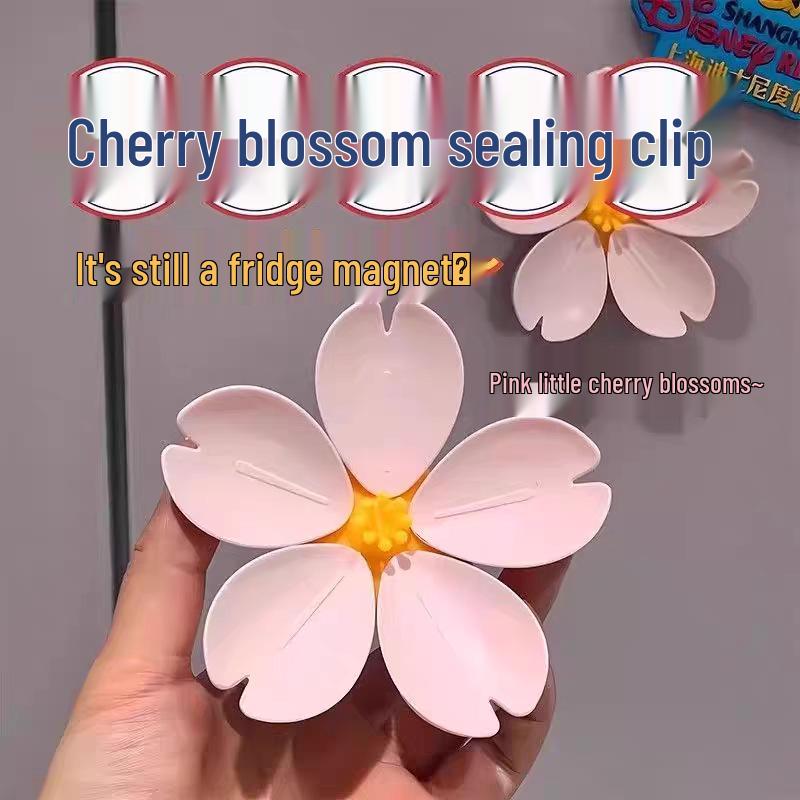 Cherry Blossom Magnetic Seal Clip: Five-Petal Flower Fridge Magnet & Snack Bag Closer.