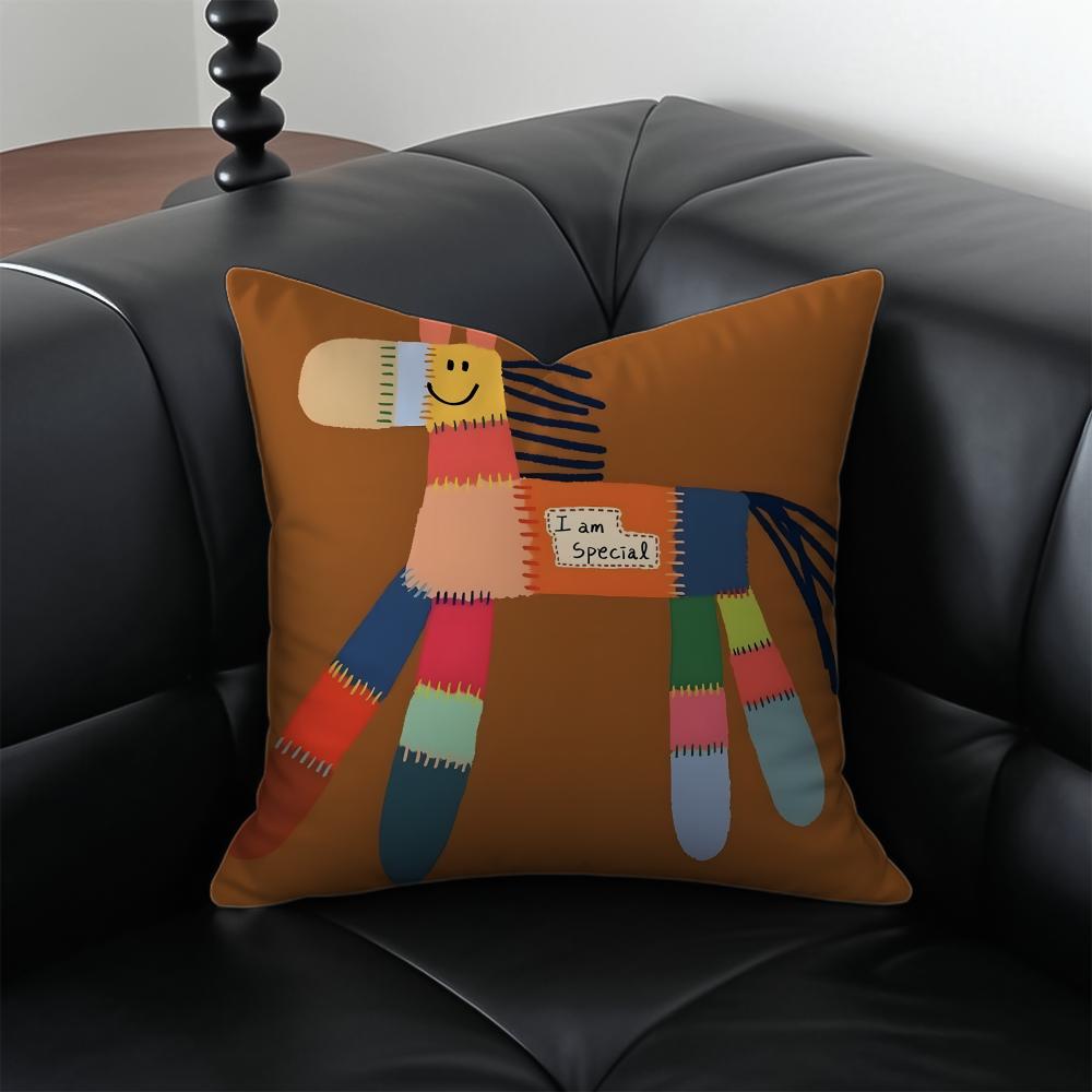 Horse Pillow Animal Decor Cushion Cushion Cover Pillow Case Antidustmite Invisible zipper silky plush cushion