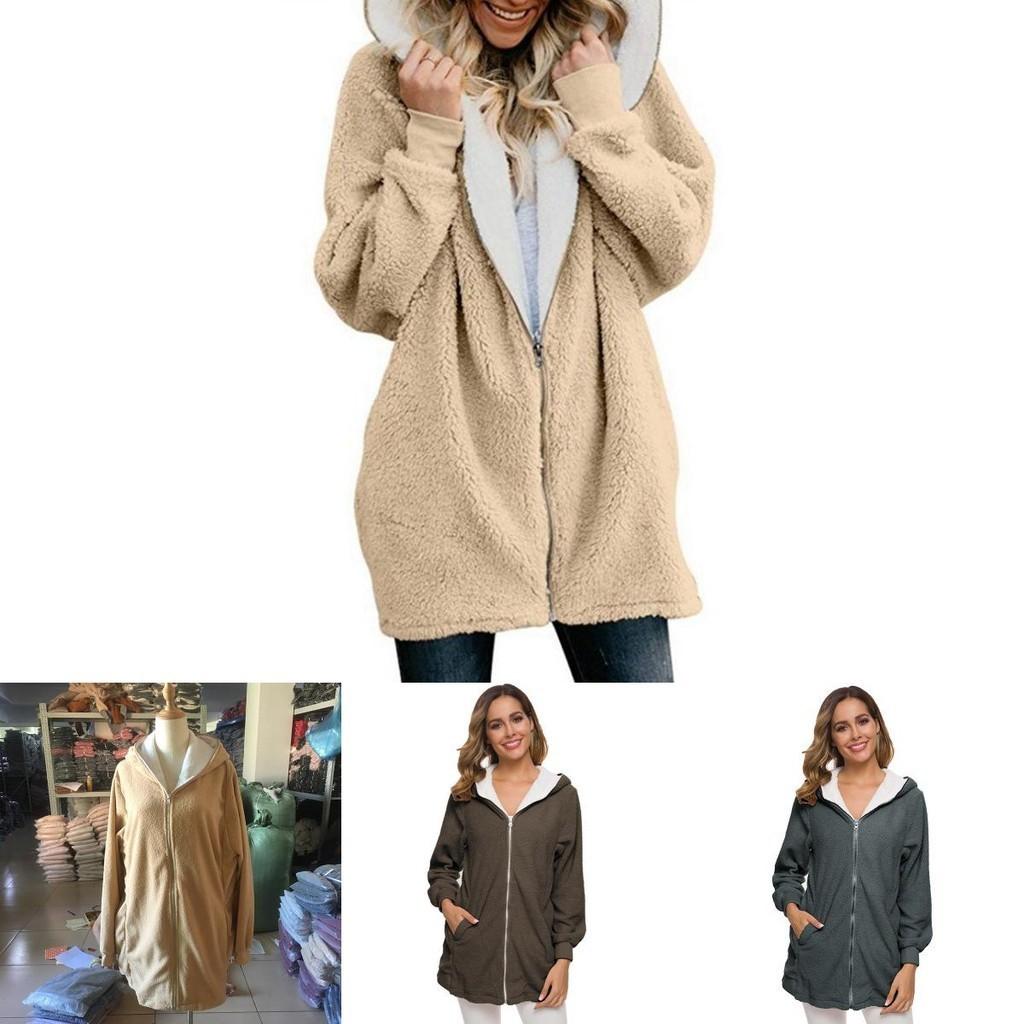 Gemütlicher Damen Teddybär Flauschiger Mantel Kapuzenjacke aus Kunstfleece Oberbekleidung für ultimativen Komfort