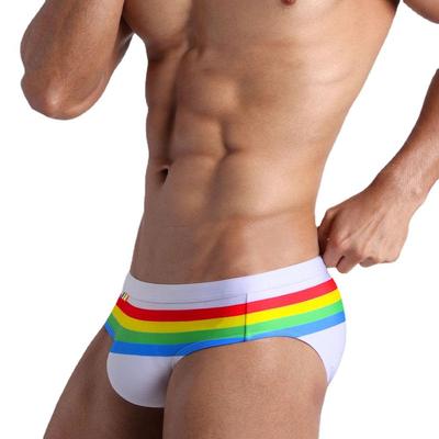Men Swim Briefs Color Low Waist Tight Fit Sexy Swimwear Beach Wear Tanning Surfing Pride Strips
