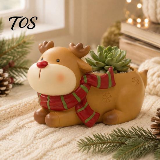 Compact Desktop Plant Holders Cute Christmas Animal Succulent Planter, Small Pot for Indoor Mini Pots Home Decor, Gift Lovers Corgi Hedgehog Reindeer