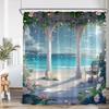 Beach Shower Curtain Seaside Landscape Coconut Tree Sea Summer Vacation Bathroom Decor Holiday Polyester Bath Curtain with Hook