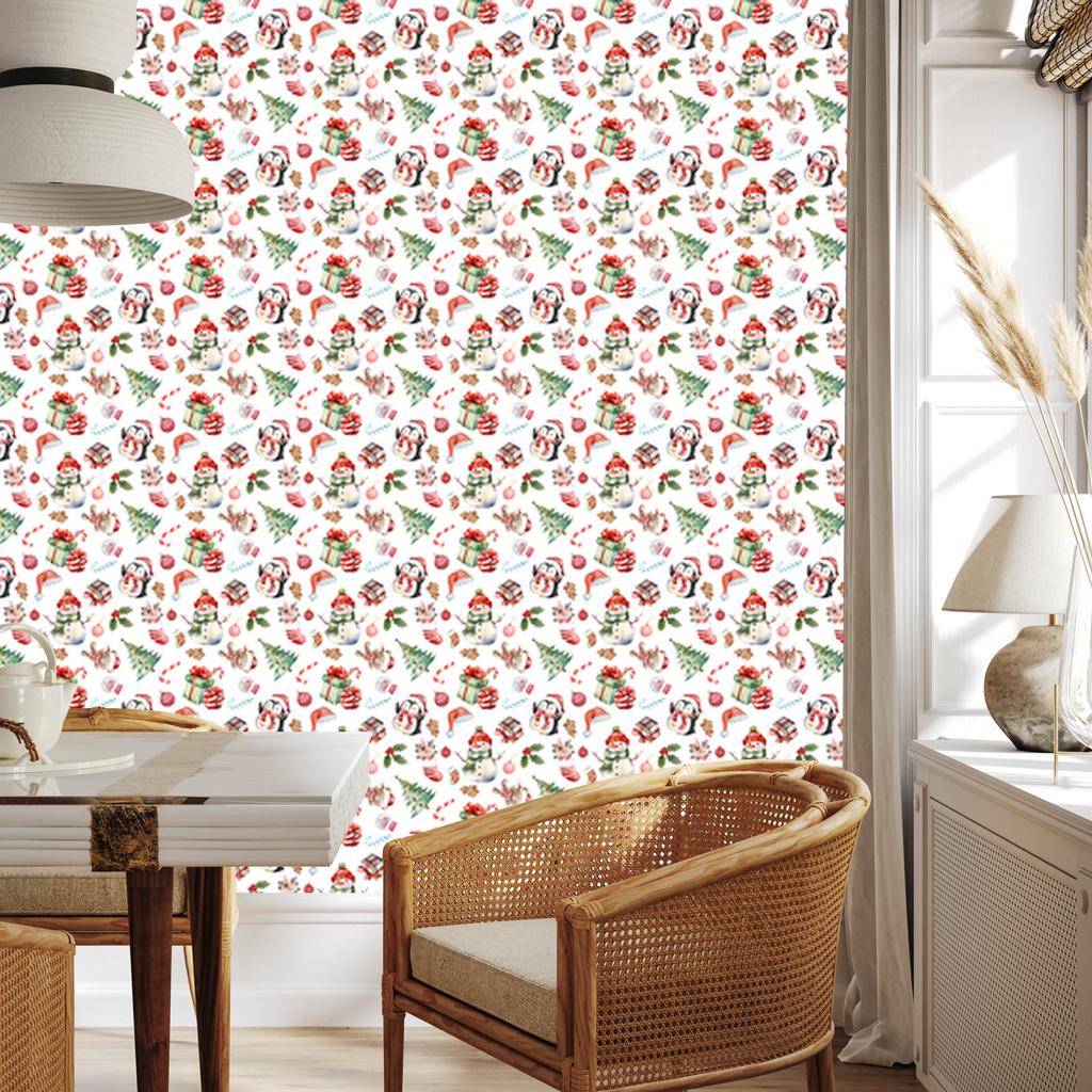 Christmas wallpaper white, coral, light gray and beige 50x1000