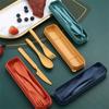 With Case Camping Utensil Set Wheat Straw Camping Spoon Fork Travel Utensils  Daily Use