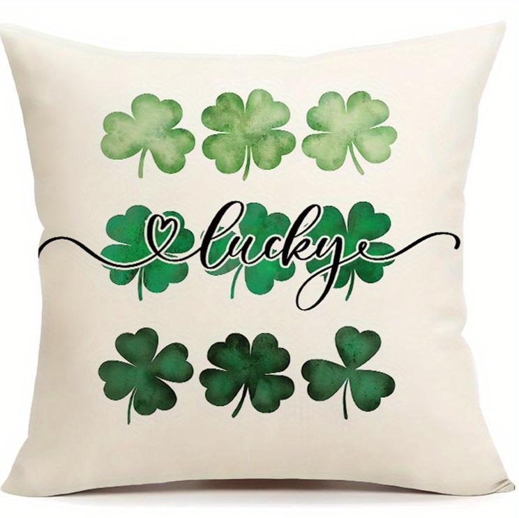 Double-Sided Printed Pillowcase Living Room Sofa Chair Decor Buffalo Plaid Lucky Clover Hat St Patricks Day Throw Pillow Covers