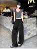 Women's High-Waist Apricot Cargo Pants - Petite Wide-Leg, Spring/Autumn, Casual American Sports Style.