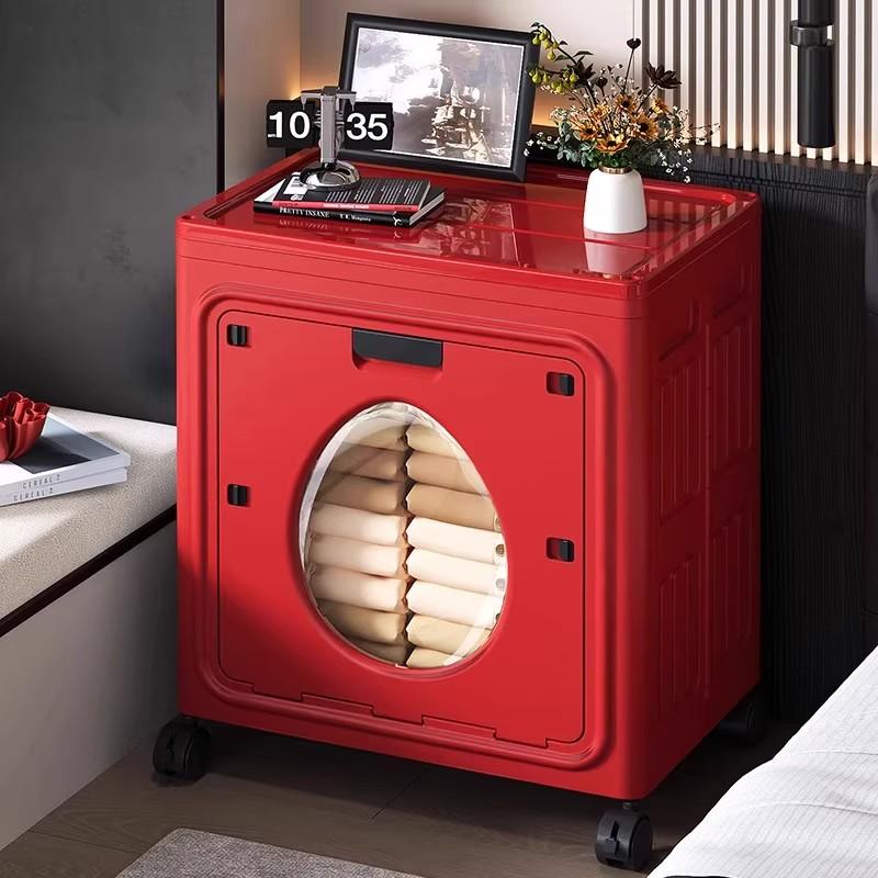 Modern Large Storage Box Foldable Cabinet with Wheels Seasonal Clothes & Quilt Organizer Flip-Lid Lock Design Durable PP Bin