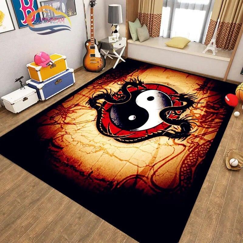 Kinesisk Drage Teppe 3D Trykk Dyr Tegneserie Mytisk drage Områdeteppe Stue Lekematte Gang Entrédør Dekor