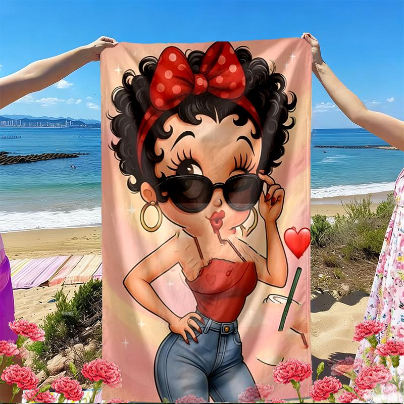 Betty Boop Print Beach Towel, Versatile Lightweight Absorbent Beach Towel for Pool Surf Yoga Bathroom, Perfect Birthday Holiday Gift