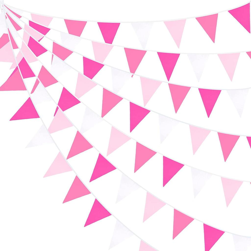 32Ft Rose Hot Pink Pennant Banner Fabric Triangle Flag Cotton Bunting Garland Kit for Wedding Birthday Baby Shower Anniversary Party Home Nursery