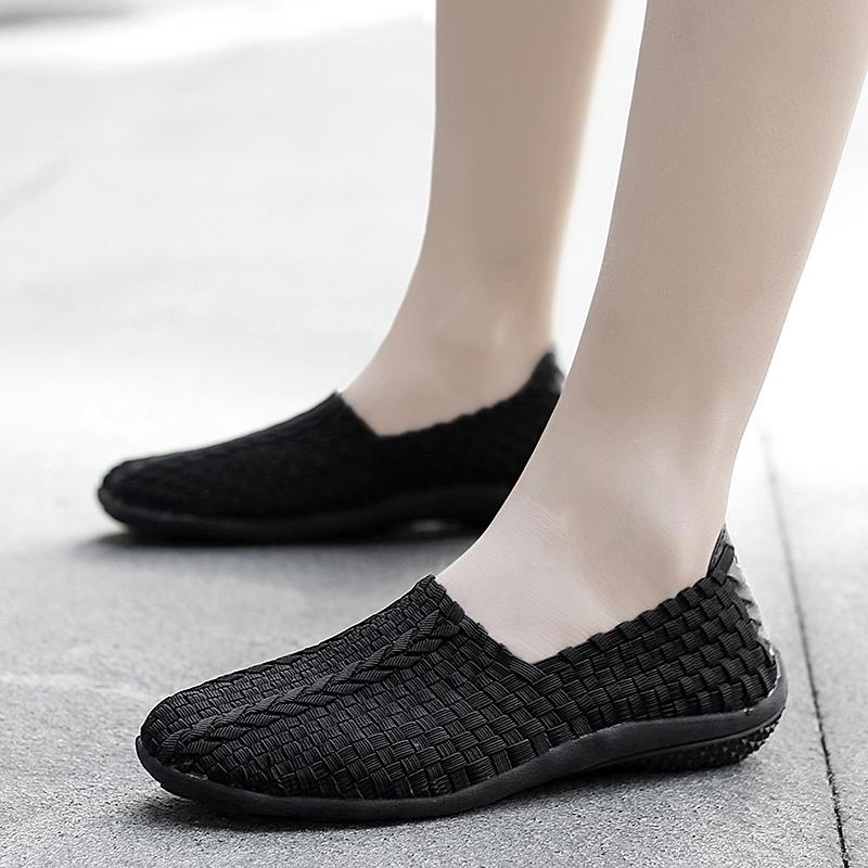 Summer Moccasin Beach Shoes Women Black Casual Weave Slip on Braided Blue Flats Sneakers Plus Size