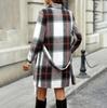 Primavera Autunno Donna Plaid Manica Lunga Cintura Cardigan Abiti Colletto Revers Vita Alta A-Line Lunghezza Media Abito Camicia