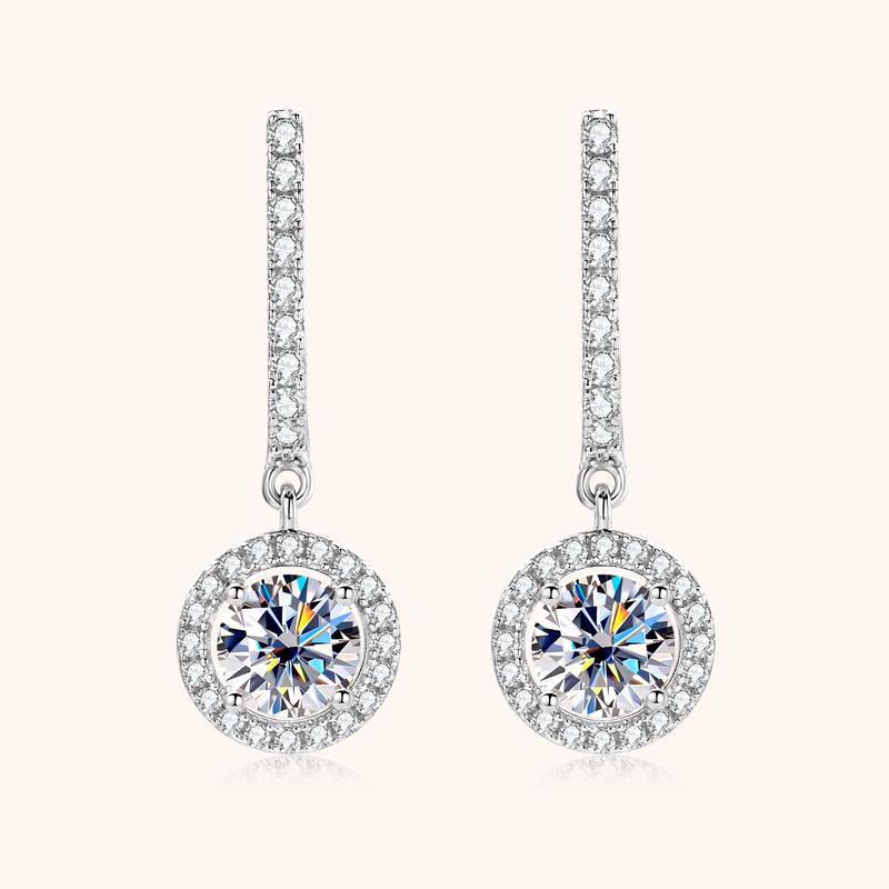 Moissanite Dangle Earrings - Influencer Style, Niche Design, Light Luxury, High-End Silver