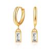 18K Plated Zirconium Rectangle Pendant Stainless Steel Earrings for Women