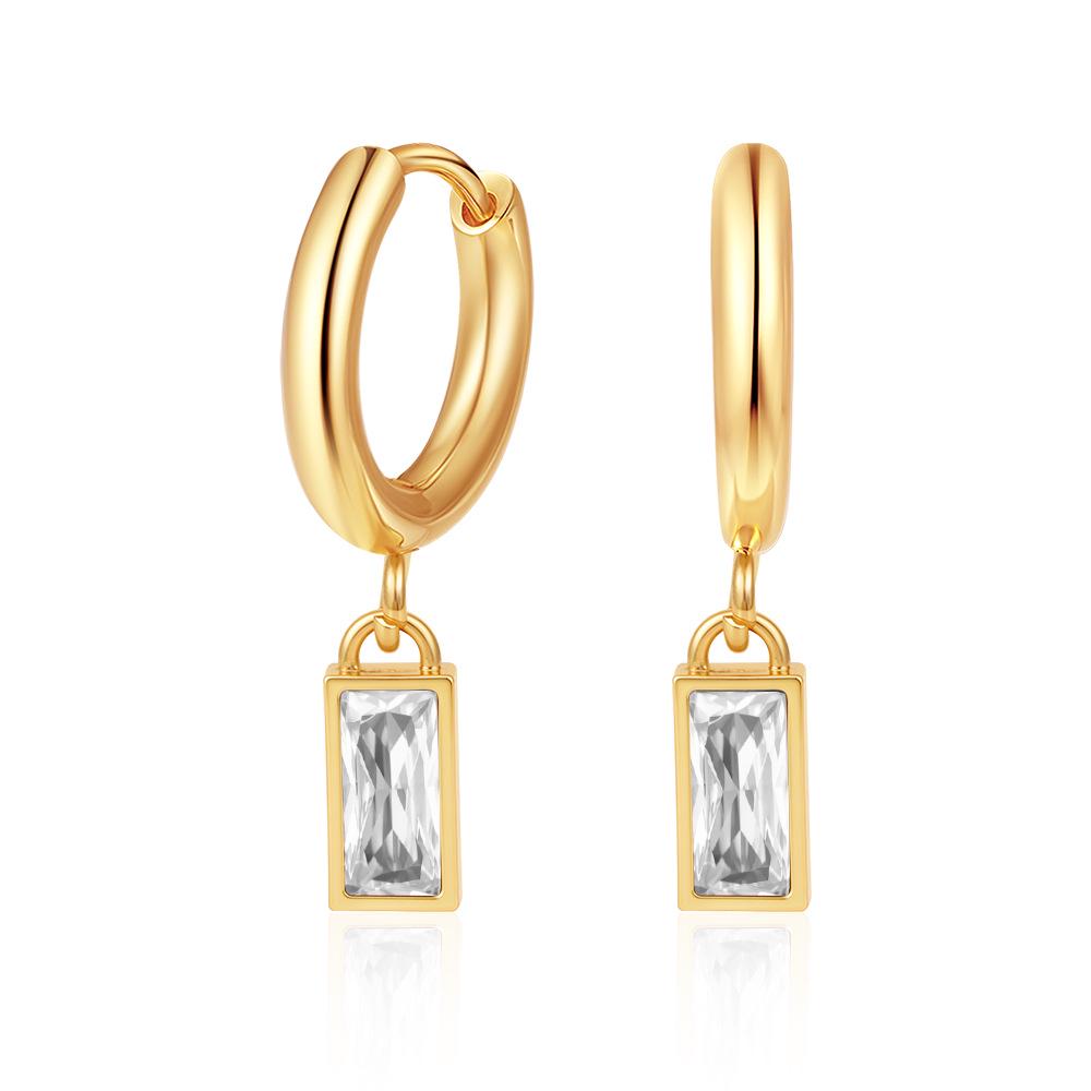18K Plated Zirconium Rectangle Pendant Stainless Steel Earrings for Women