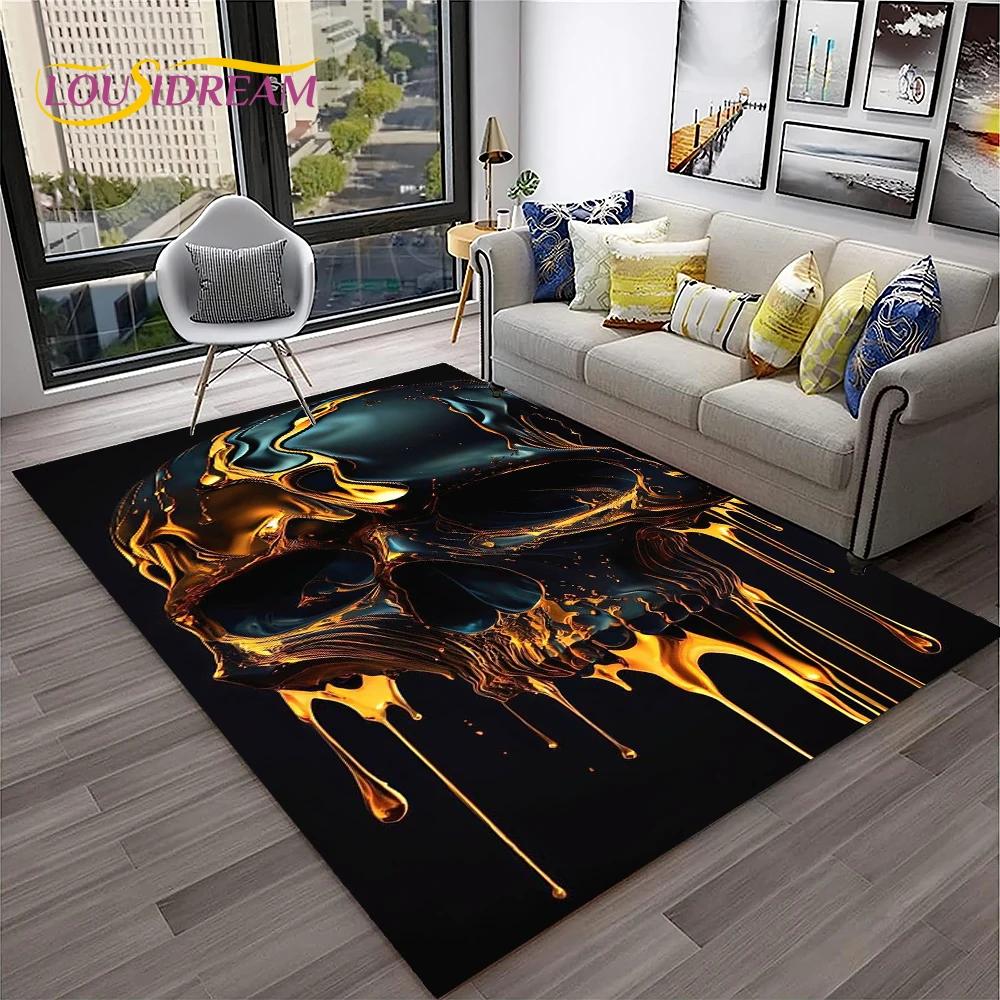 3D Gothic Horror Skull Carpet Rug for Home Living Room Bedroom Sofa Playroom Doormat Decor,Kid Game Area Rug Non-slip Floor Mat