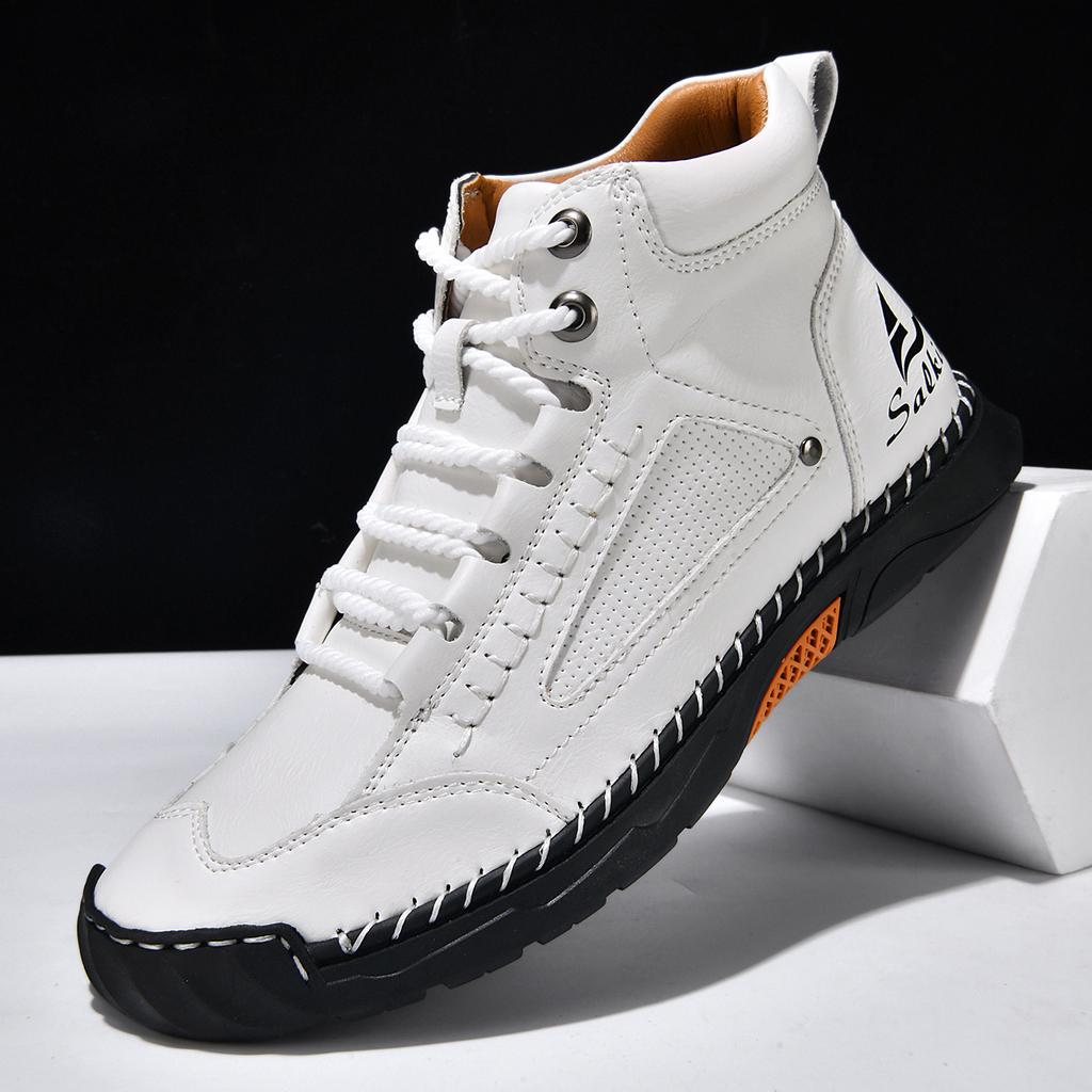 Handmand Casual Leather Shoes Outdoor Men Boots Autumn Retro Breathable Casual Shoes Lace Up Blue Ankle Boots Winter Autumn