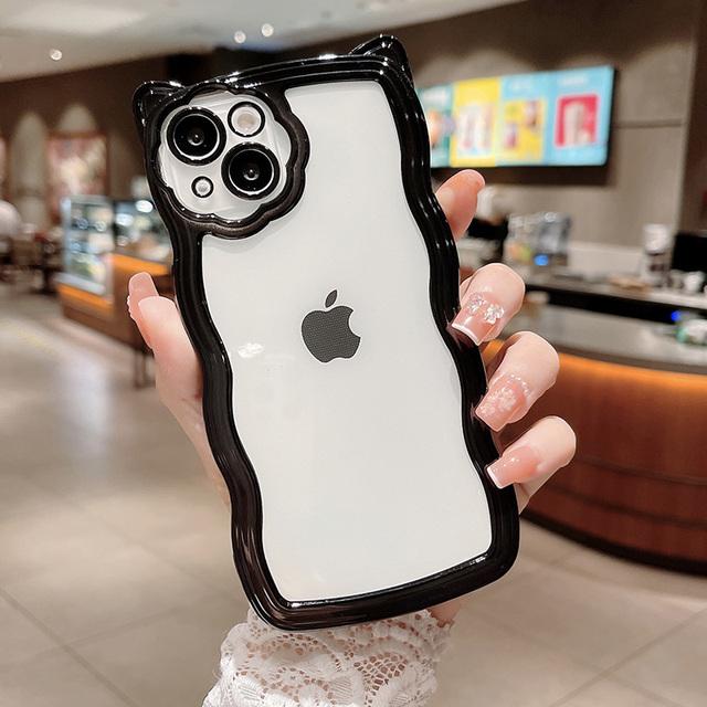 

Покрытие милый 3d кошачьи уши волна прозрачный чехол для телефона для Iphone 13 11 12 Pro Max Xs Max Xr X прозрачный противоударный мягкий чехол