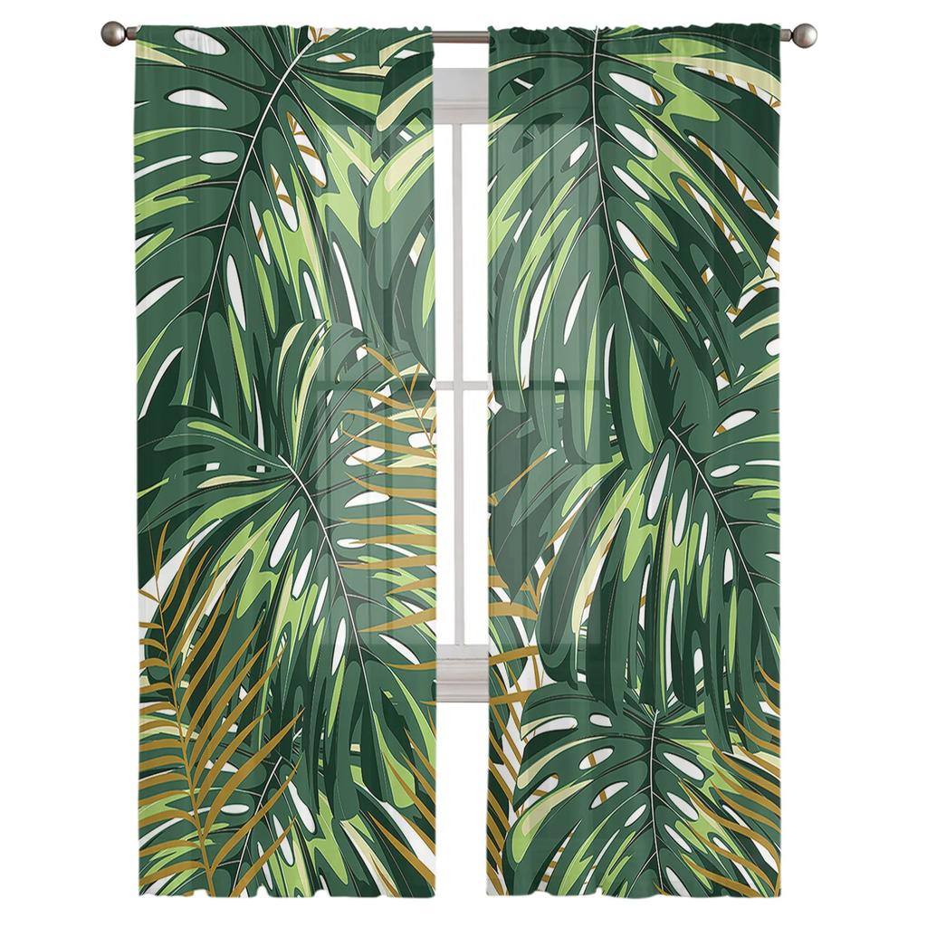 Tropische Dschungelpflanze Monstera Vorhang für Wohnzimmer Transparente Tüllvorhänge Fensterschoner für das Schlafzimmer Zubehör Dekor