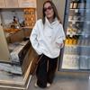 Womens Oversized High-Neck Fleece Pullover Sweater With Half Button Detail Loose Fit Long Sleeve Top Winter