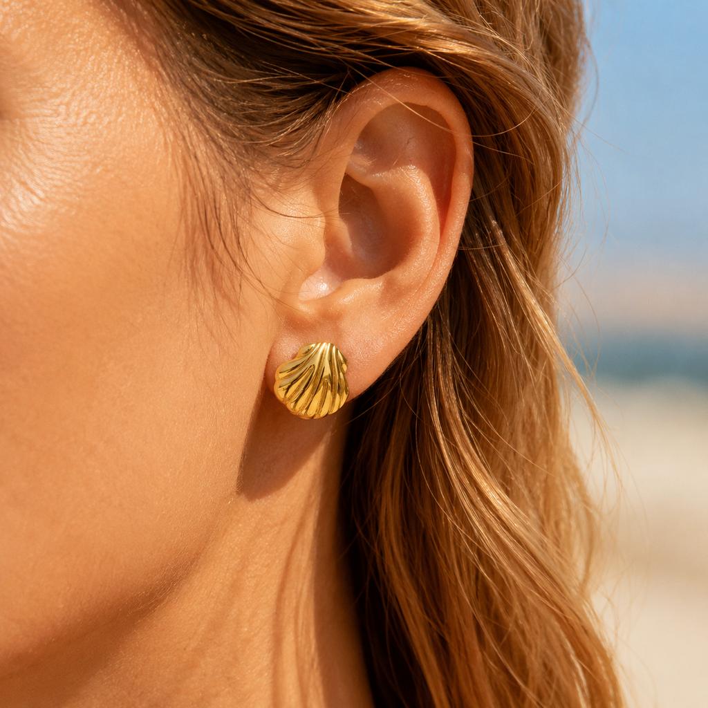 Mermaidcore Gold Color Shell Stud Earrings for Women Stainless Steel Seashell Jewelry Beachcore Summer Party Gift Accessories