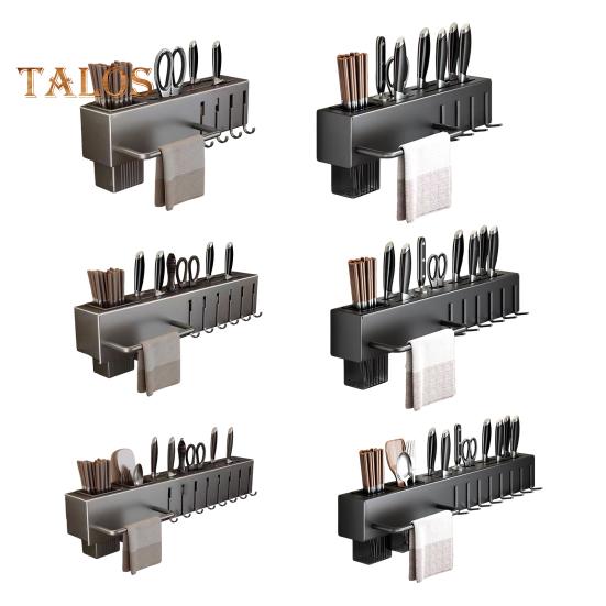 Kitchen Cutlery Holder Wall Mounted Cutter Holder with Hooks Carbon Steel Cutter Storage Rack for Spoon Chopsticks Rust-Resistant Kitchen Utensil