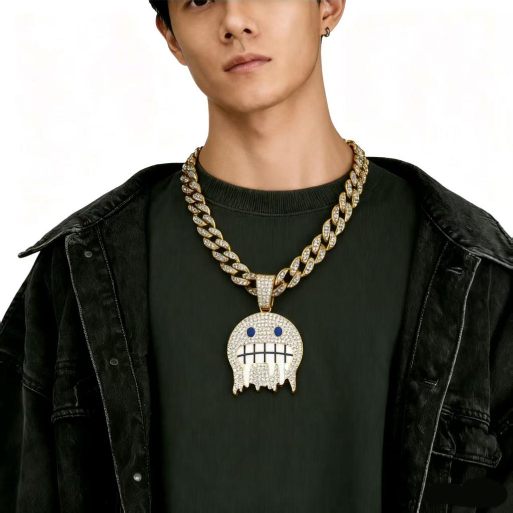 Alloy Supply Hip Hop Cuban Chain Full Diamond Coldfaceemoji Emoji Pendant Jewelry