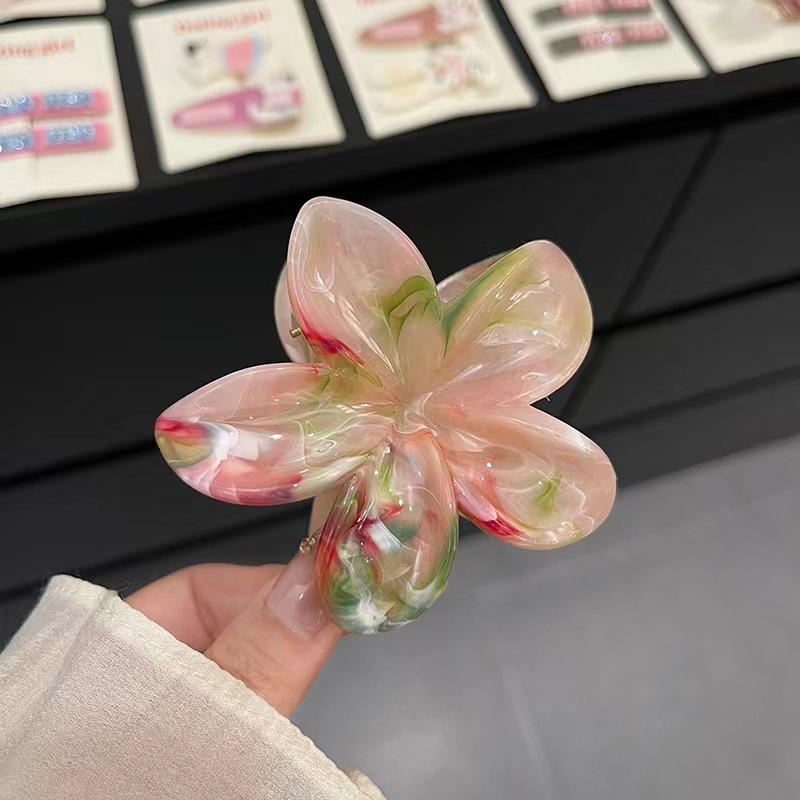 Lato Nowy Klips do Włosów z Kwiatem dla Kobiet Wykwintna Tekstura Marmuru Kolor Gradientowy Nakrycie Głowy Klips Rekin Modny Dodatek do Włosów