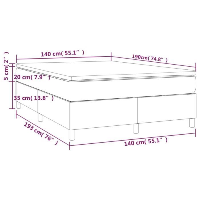 3144415 vidaXL Lit à sommier tapissier avec matelas Gris clair 140x190cm Tissu