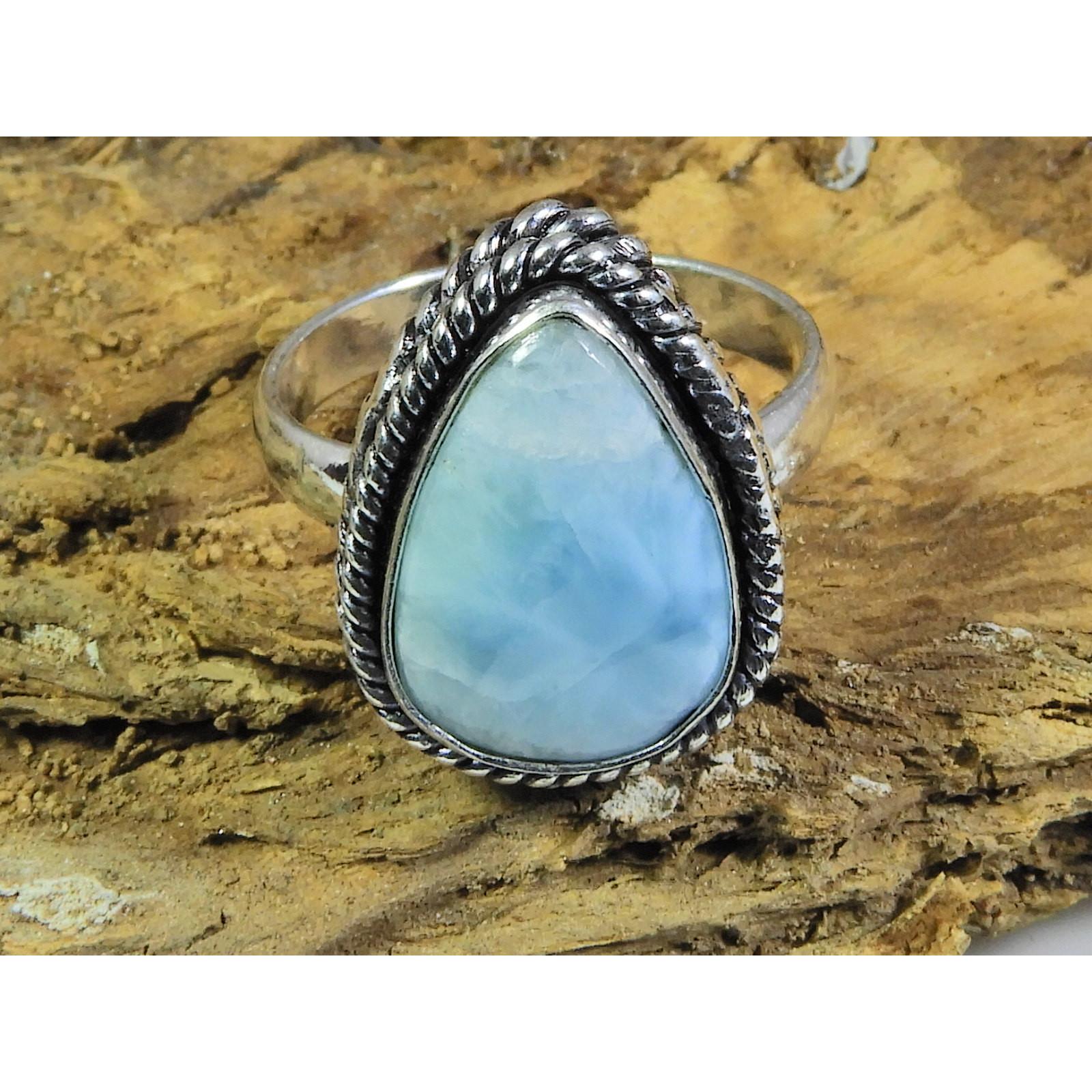 

Natural Larimar Pectolite Gemstone 925 Solid Sterling Silver Ring Size US-7 PG-128