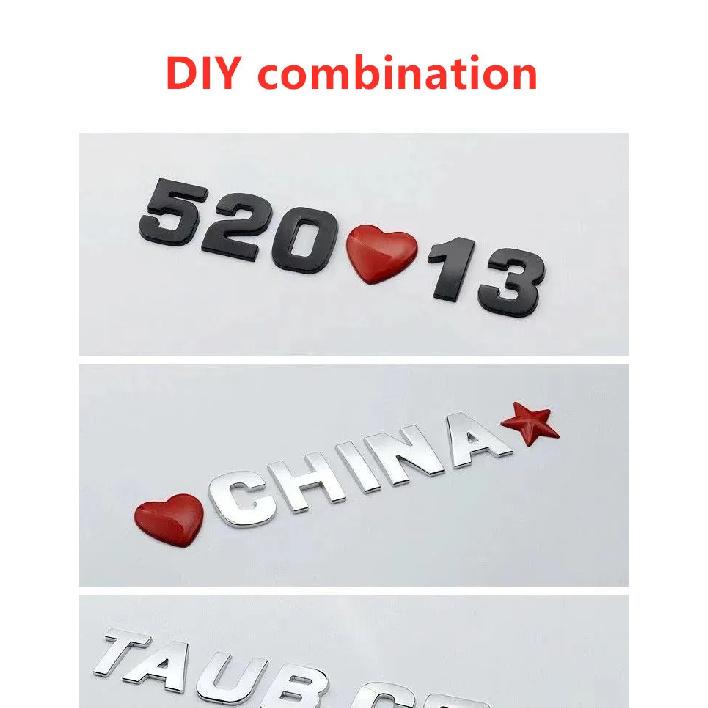 1Pcs 3D Metal 45mm 25mm DIY Letters Alphabet Emblem Numbers Chrome Labeling Car Sticker Digital Badge Accessories Motorcycle