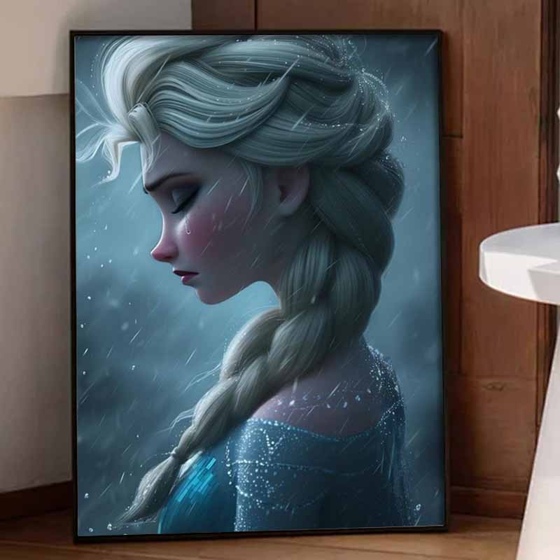 Disney Diamond Art Painting Kit – Elsa Crying In Rain Scene, Sparkling Craft, Home Wall Decor, Handmade Gift
