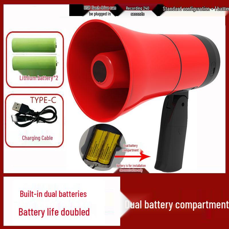 Handheld Outdoor Loudspeaker Megaphone for Street Vendors with Recording and Rechargeable Features