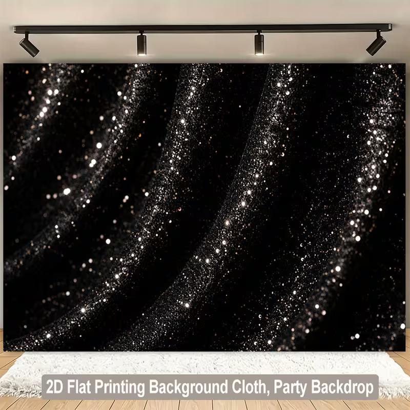 2D Black Glitter Curtain Backdrop for Wedding, Prom & Formal Event Photography