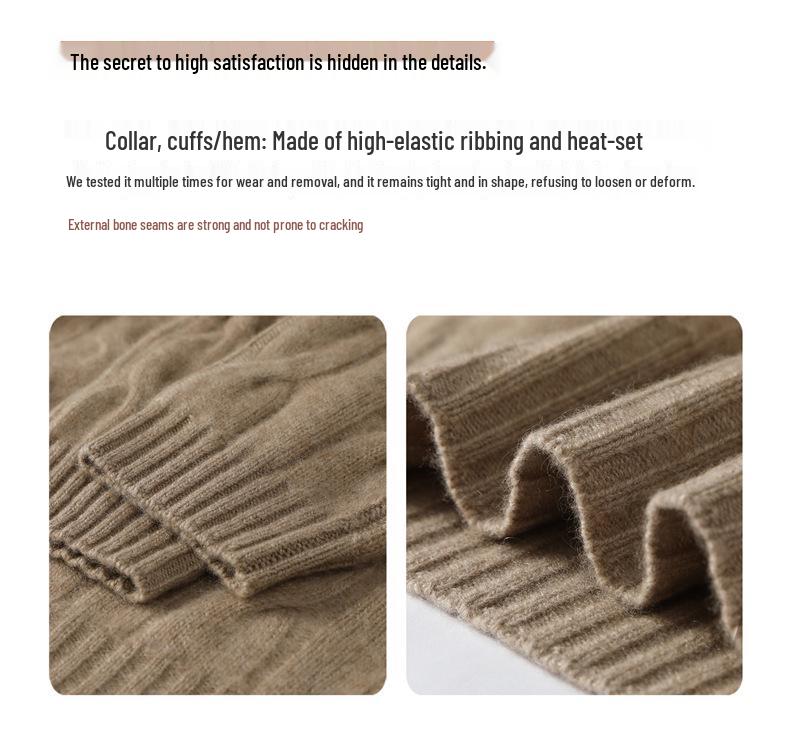 Women's Cashmere Cable Knit Sweater: Round Neck, Long Sleeve, Thickened for Autumn/Winter, Loose Fit