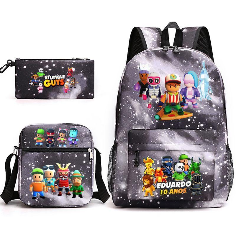 Large Capacity Schoolbag with Shoulder Strap; Student Three-piece Pencil Case Set