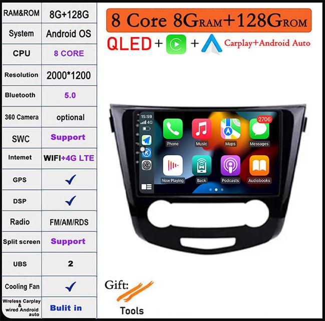 10 Lnch For Nissan Qashqai J11 Nissan X Trail T32 2014 - 2017 Android 14 Car Multimedia Radio Carplay GPS Navigation Auto