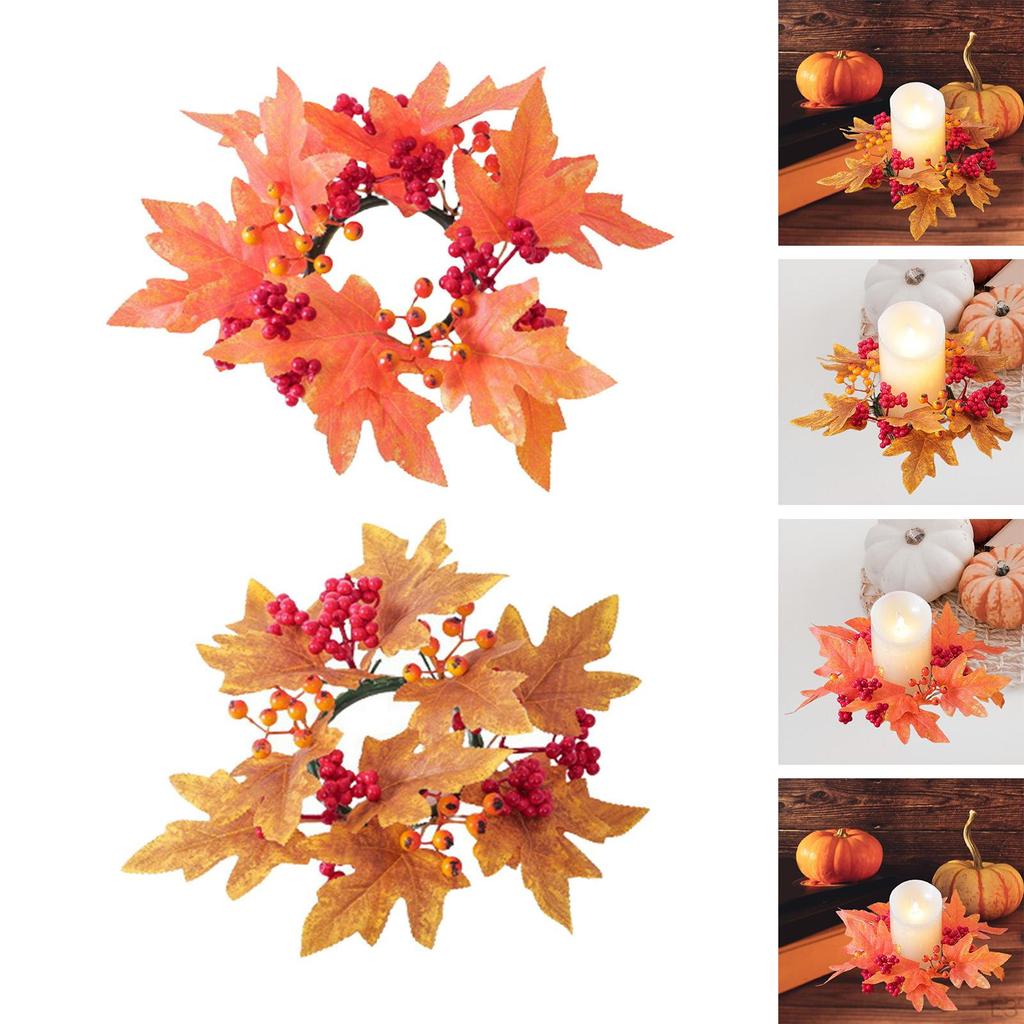 Artificial Maple Leaf Candle Garland Autumn Rings Fall Ring for Pillar Thanksgiving
