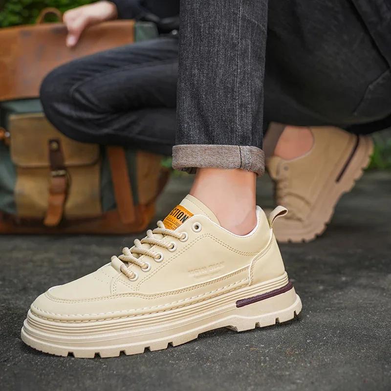 Fashion Sheos for Men New Men's Sneaker Autumn Thick Soled Fashion Luxury Leather Casual Workwear Sneaker Motorcycle Shoes Tenis Hombres