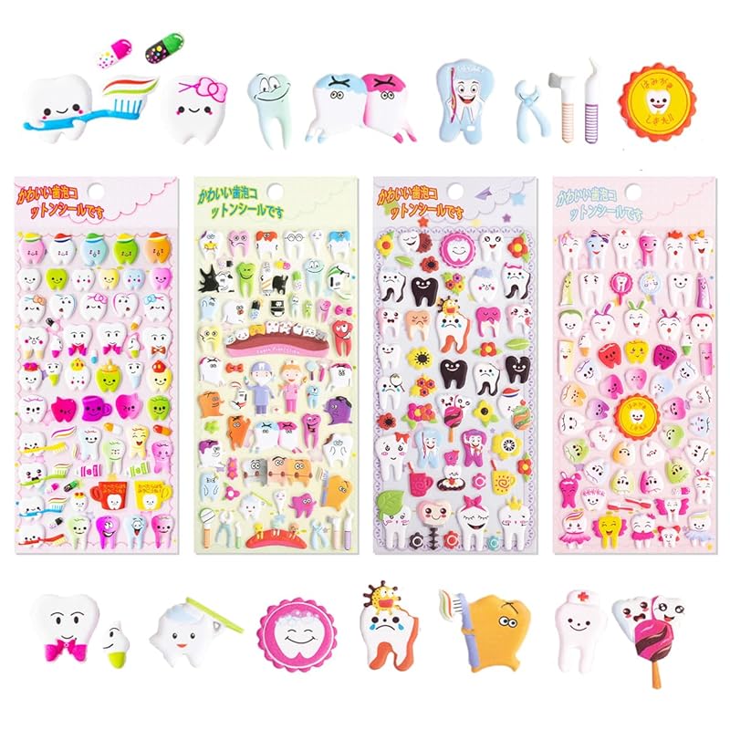 

Yurika 3D Tooth Stickers, Cute Tooth Shaped Stickers for Kids, Reward Stickers (4 Stickers), Perfect for Teeth Parties, Dental Projects, Planners, DIY