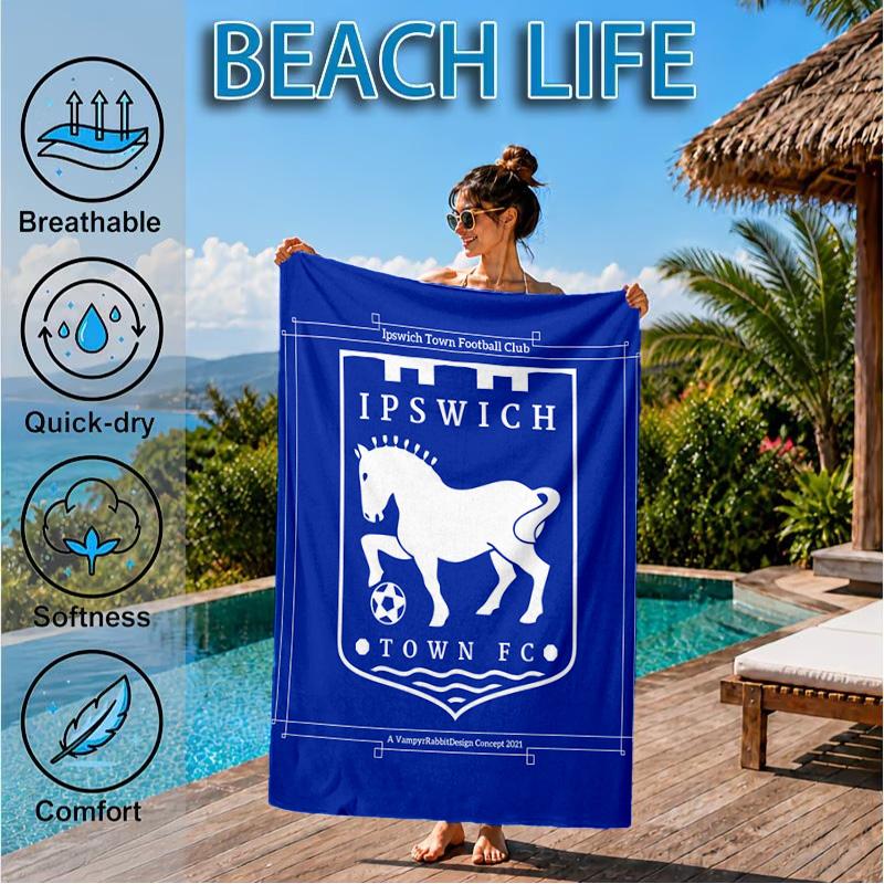 Asciugamano da Spiaggia in Microfibra Stampato con Stemma del Town Football Club, Morbido e Assorbente, Asciugatura Rapida, Ideale per Viaggi Estivi, Essenziale per la Spiaggia, Piscina