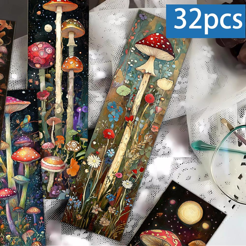 32pcs, Mushroom Forest Bookmarks, suitable for back-to-school season, Christmas, Halloween, teachers, readers, birthdays.