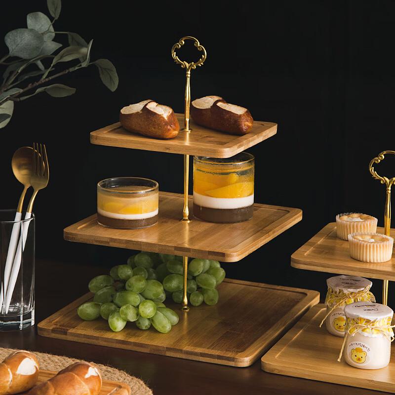 Three-Tier Square Bamboo Wood Serving Tray