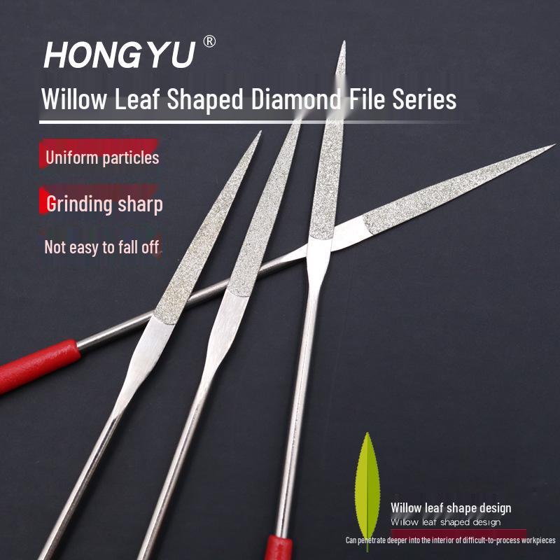 Hongyu Willow Leaf Diamond Alloy Nail File for Mold Trimming and Shaping 3x140 Double-Sided Willow Leaf File (10 pcs/set)