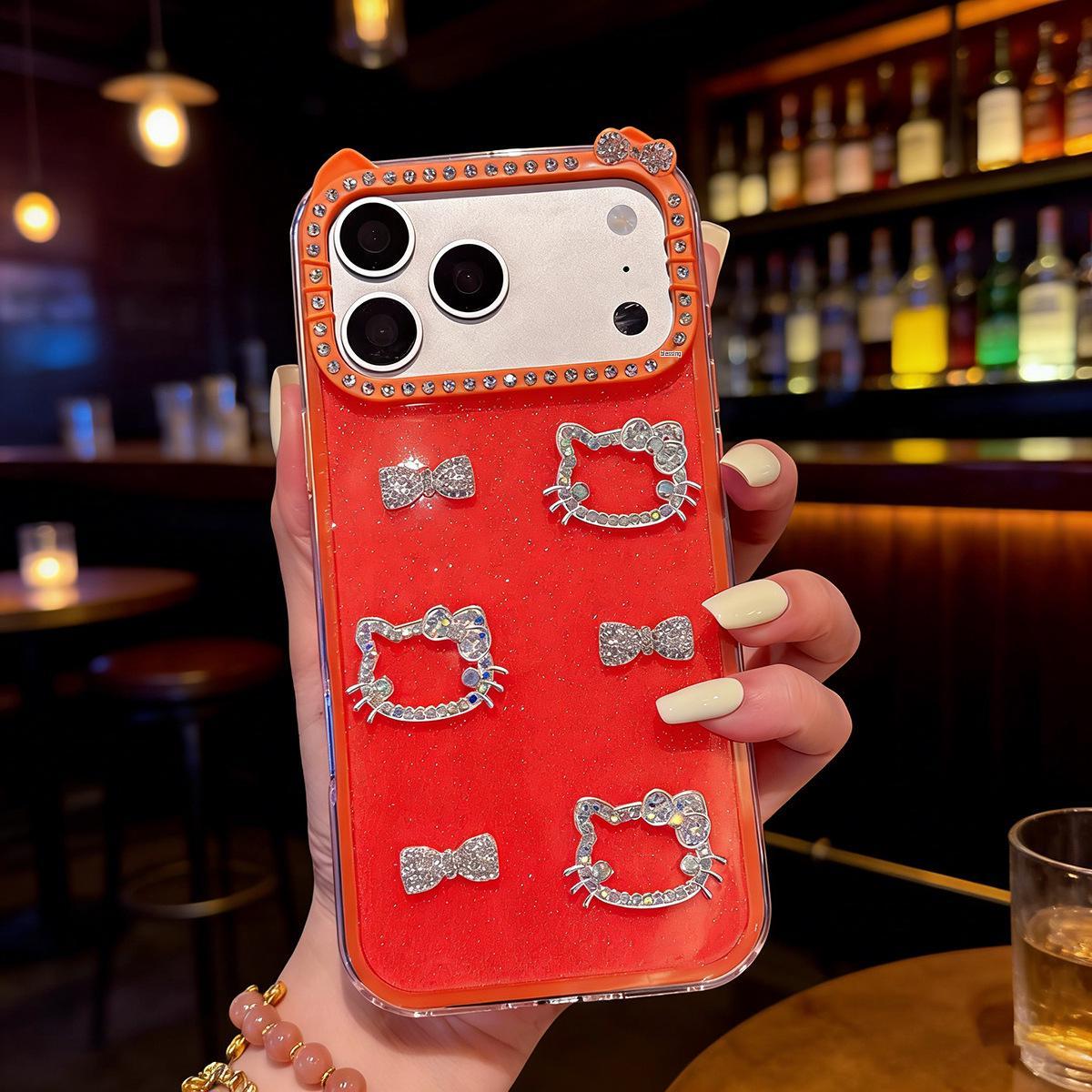 

Блестящий Алмазный Зеркальный Бант Hello Kitty Чехол для Телефона для iPhone 13-16 Pro Max (Инста-стиль) iPhone 14 Plus