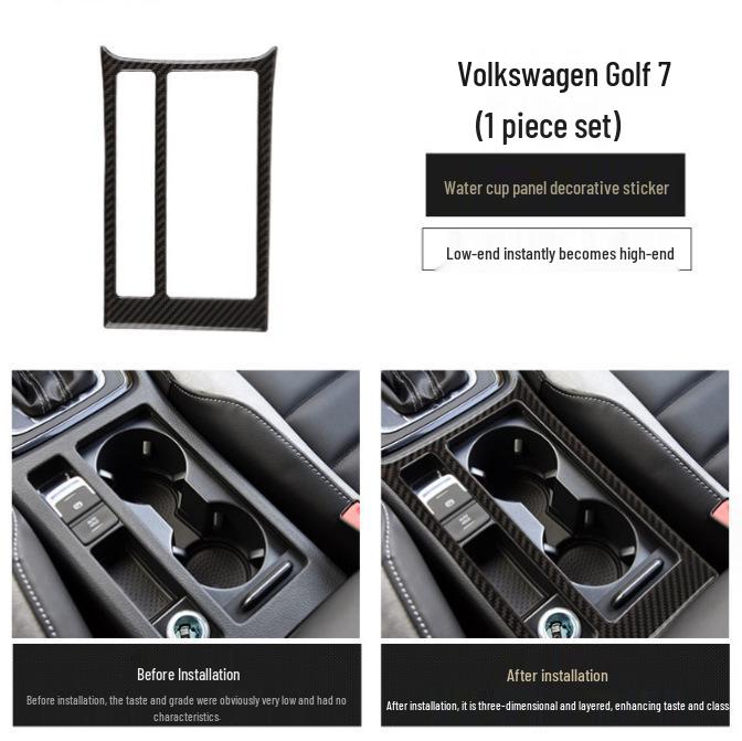 Compatible Carbon Fiber Interior Accessories for VW Golf 7: Console, Gear Shift, Cup Holder, A/C, Navigation Decor.