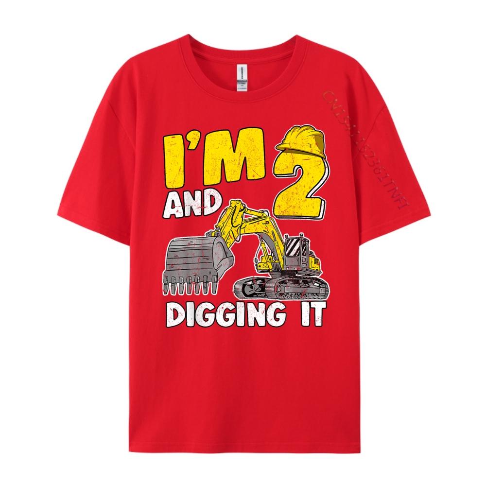 Kids I M 2 And Digging It 2 Years Boy Excavator 2nd Birthday Cream T Shirt Cotton T Shirt Men New Years Eve S