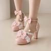 Girls High Heels Kids Princess Sandal Ladies Platform  Bow Lace Mary Jane Lolita Shoes Women Party High Heels  Women Pumps 30-43
