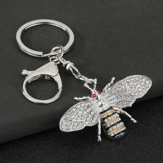 Keychain Pendant Zinc Alloy Rhinestones Bee Shape Key Chain with Lobster Clasp Easy to Hang Key Holder Backpack Car Accessory