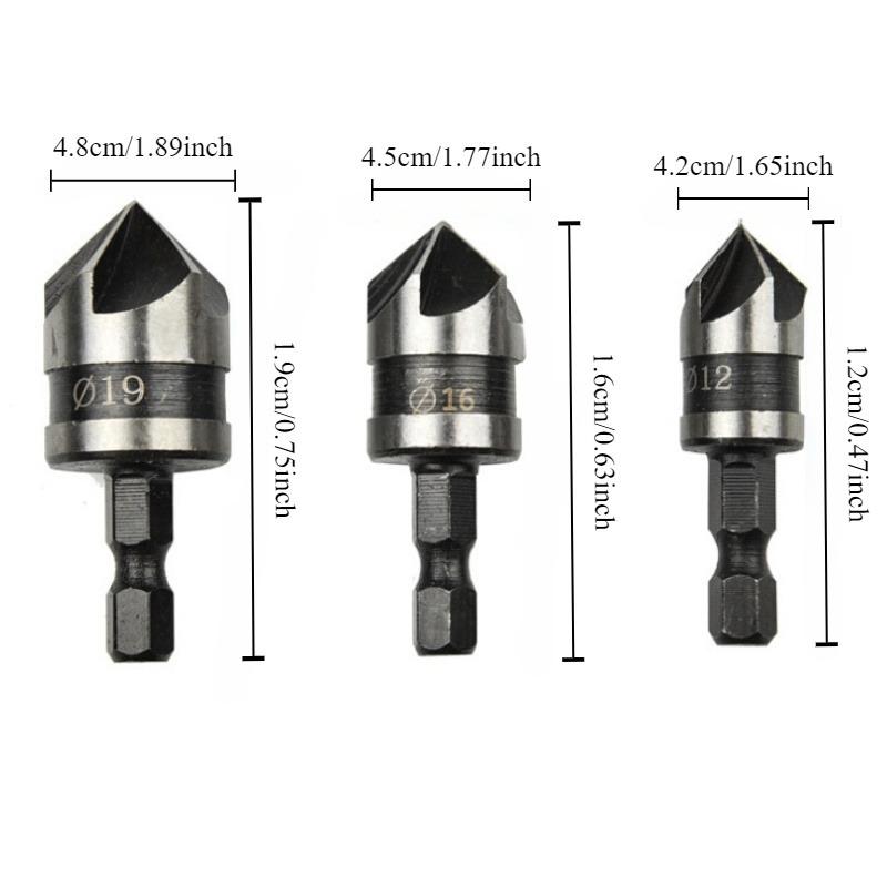 Set de găurit cu freza hexagonală de 3 buc pentru lemn, metal, scule de burghiu cu schimbare rapidă, tijă hexagonală din oțel carbon